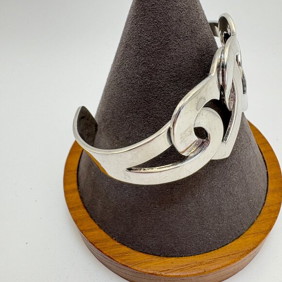 VTG Solid Sterling Silver 925 Heart Link Open Cuff Bracelet Size 7.5" Fit - Picture 5 of 14